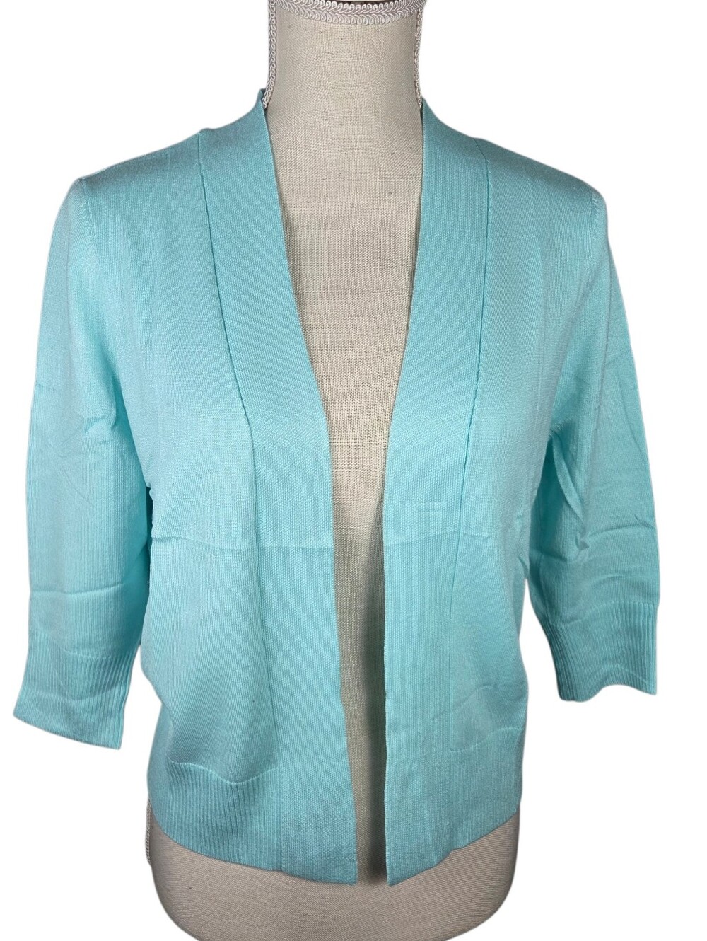 Aamilife Open Front Cardigan Knit Sweater NEW Medium -Mint Green -Quarter Sleeve